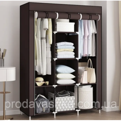Тканинна шафа для одягу на 3 секції Коричневий тканинний органайзер