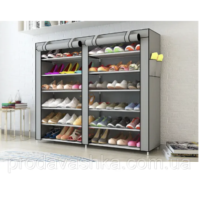 Тканинна шафа для взуття на 12 поличок Сірий тканинний органайзер