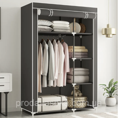 Тканинна шафа для одягу на 2 секції Сірий тканинний органайзер