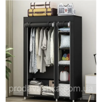 Тканинна шафа для одягу на 2 секції Чорний тканинний органайзер Тканинна шафа для одягу на 2 секції Чорний тканинний органайзер