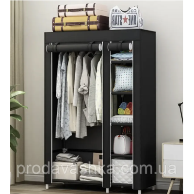 Тканинна шафа для одягу на 2 секції Чорний тканинний органайзер