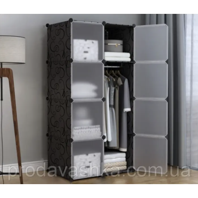 Пластикова шафа для одягу та взуття на 2 секції Чорна органайзер