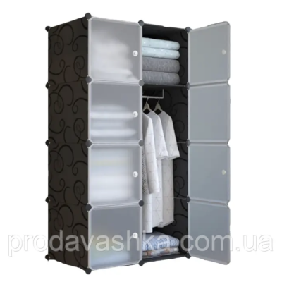 Пластикова шафа для одягу та взуття на 2 секції Чорна органайзер