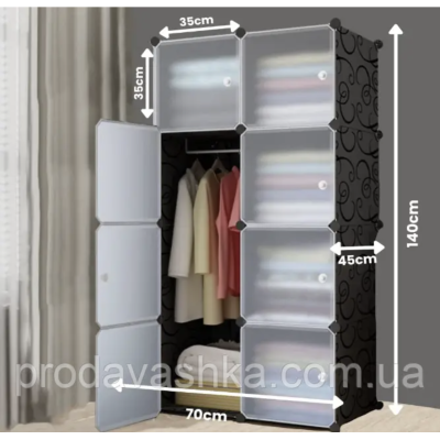 Пластикова шафа для одягу та взуття на 2 секції Чорна органайзер