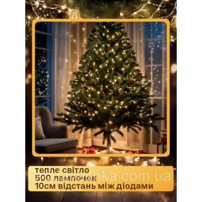 Новорічна світлодіодна гірлянда Крапля роси 50м 500led від ЮСБ з пультом нитка провод зелений для прикрашання ялинки Золото