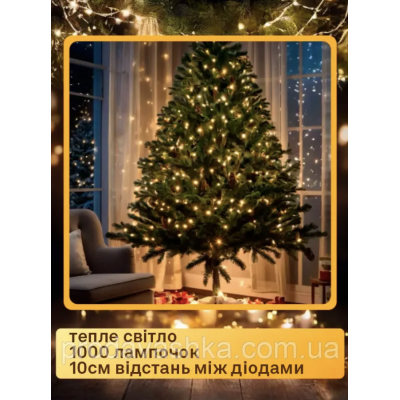 Новорічна світлодіодна гірлянда Крапля роси 100м 1000led від ЮСБ з пультом нитка провод зелений для прикрашання ялинки Золото