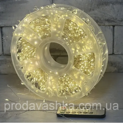 Новорічна світлодіодна гірлянда мішура Крапля роси 50м 1500led від мережі з пультом Хвойна лапа нитка біла для ялинки Золото