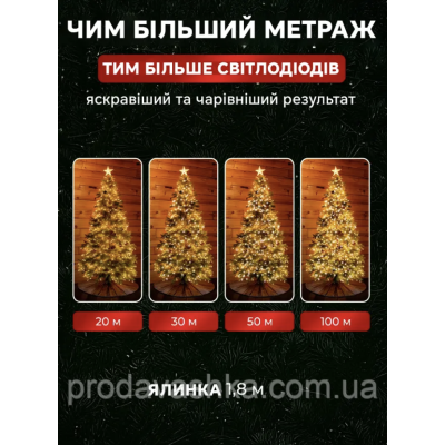 Новорічна світлодіодна гірлянда мішура Крапля роси 20м 600led від мережі з пультом Хвойна лапа нитка зелена для ялинки Золото