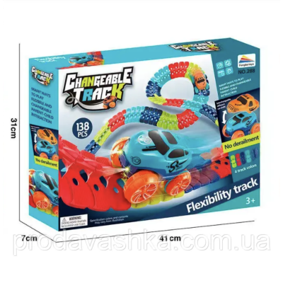 Антигравітаційний гнучкий автотрек 138 деталей дитяча неонова автомобільна гоночна траса з машинкою changeable track