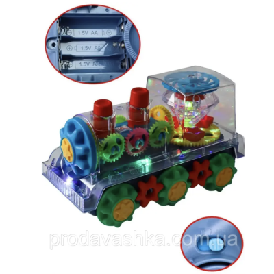 Дитячий прозорий поїзд музичний інтерактивний паровоз з підсвічуванням на батарейках