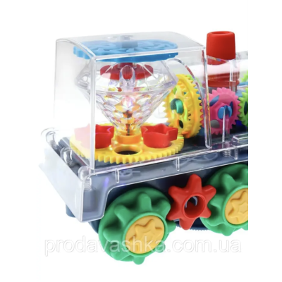 Дитячий прозорий поїзд музичний інтерактивний паровоз з підсвічуванням на батарейках