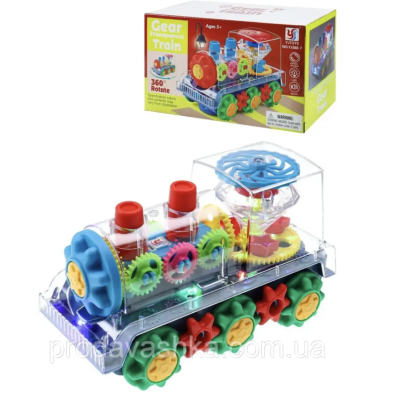 Дитячий прозорий поїзд музичний інтерактивний паровоз з підсвічуванням на батарейках