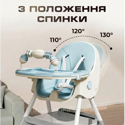 Дитячий стільчик трансформер 2в1 зі столиком для годування дітей з регульованою спиною та висотою на коліщатках Блакитний