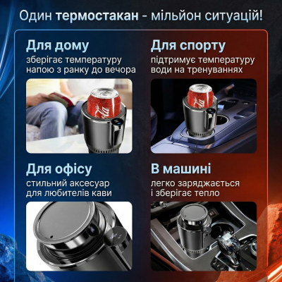 Автомобільний підстаканник з охолодженням та підігрівом тримач напоїв пляшки смарт термокружка для авто від прикурювача Фіолетовий
