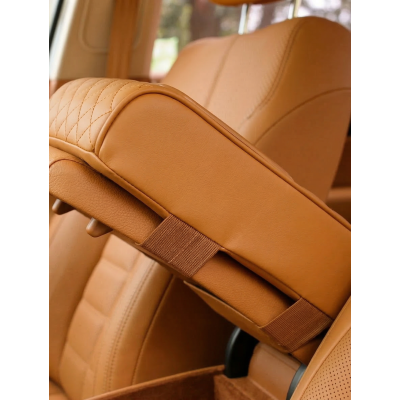 Автомобільний підлокітник із двома підстаканниками універсальний органайзер для авто серветок подушка-підставка з кишенею Коричневий