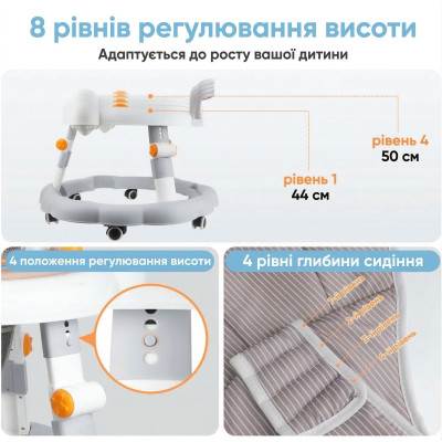 Дитячі ходунки з музичною ігровою панеллю столиком для дітей 7-18 місяців регулювання висоти на коліщатках