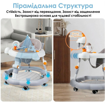 Дитячі ходунки з музичною ігровою панеллю столиком для дітей 7-18 місяців регулювання висоти на коліщатках