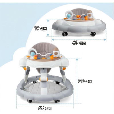 Дитячі ходунки з музичною ігровою панеллю столиком для дітей 7-18 місяців регулювання висоти на коліщатках