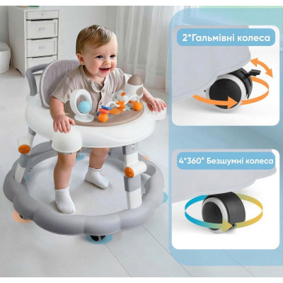 Дитячі ходунки з музичною ігровою панеллю столиком для дітей 7-18 місяців регулювання висоти на коліщатках