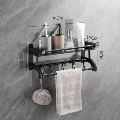 Металева підвісна полиця 2 яруси у ванній кімнаті настінний органайзер для кухні та рушників з гачками