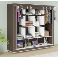 Тканинна шафа для одягу на 4 секції на 12 полиць Коричневий тканинний органайзер Тканинна шафа для одягу на 4 секції на 12 полиць Коричневий тканинний органайзер