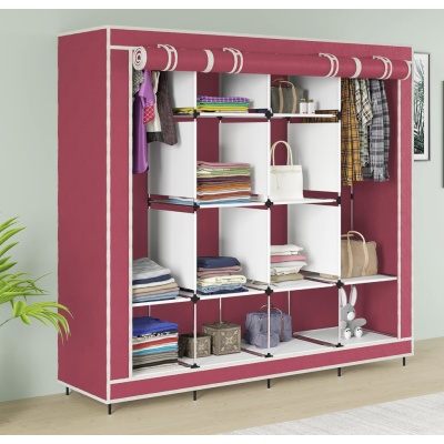 Тканинна шафа для одягу на 4 секції на 12 полиць Бордовий тканинний органайзер