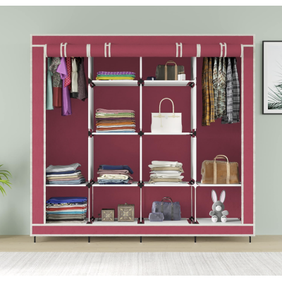 Тканинна шафа для одягу на 4 секції на 12 полиць Бордовий тканинний органайзер