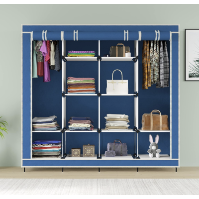 Тканинна шафа для одягу на 4 секції на 12 полиць Синій тканинний органайзер Тканинна шафа для одягу на 4 секції на 12 полиць Синій тканинний органайзер