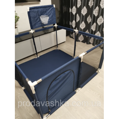 Дитячий ігровий манеж-огорожа 125х125х63см для ігор з баскетбольною корзиною та кишенею для іграшок для дітей Синій