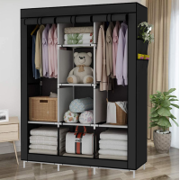 Тканевой шкаф на 3 секции для одежды HCX Storage Wardrobe мобильный складной шкаф 88130 Черный
