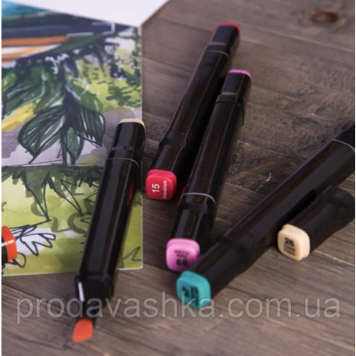 Набір скетч маркерів Sketchmarker 48шт палітра кольорів для малювання та скетчингу двосторонні спиртові фломастери в сумці