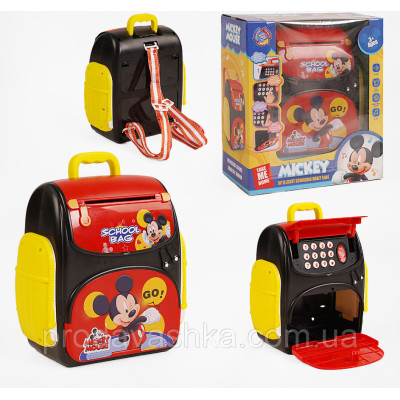 Дитяча електронна скарбничка сейф-рюкзак Міккі Маус з кодовим замком вібдитком пальця купюроприймач для паперових грошей монет Червона