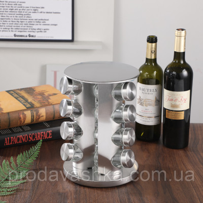 Кухонна спецівниця на 16 відсіків Spice carousel Набір для спецій обертається скляні банки на металевій підставці