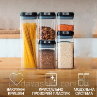 Набір контейнерів для зберігання сипких круп 5 пластикових ємностей з вакуумною кришкою органайзери для кухні