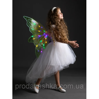 Дитячі крила метелика подарунок для дівчинки феї світлодіодні на лямках з функцією руху та музикою для костюма Зелені Дитячі крила метелика подарунок для дівчинки феї світлодіодні на лямках з функцією руху та музикою для костюма Зелені