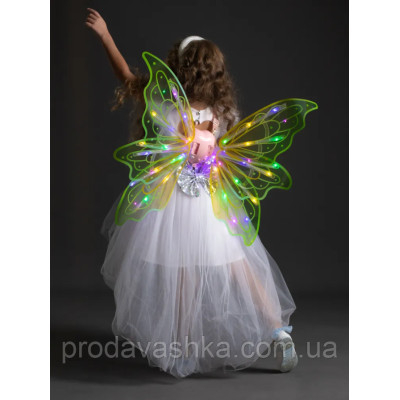 Дитячі крила метелика подарунок для дівчинки феї світлодіодні на лямках з функцією руху та музикою для костюма Зелені Дитячі крила метелика подарунок для дівчинки феї світлодіодні на лямках з функцією руху та музикою для костюма Зелені