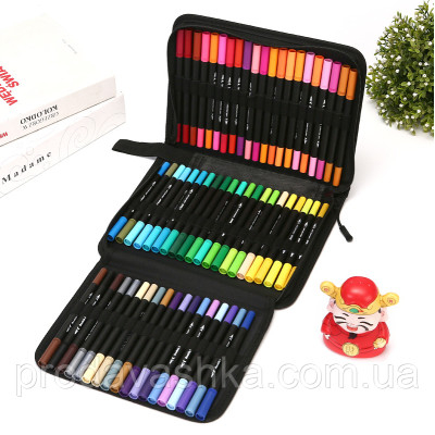 Дитячий набір акварельних маркерів для малювання 60шт двосторонніх фломастерів у сумці для творчості на водній основі художні