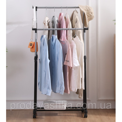 Зручна подвійна вішалка Double Pole телескопічна стійка для підлоги для одягу Дабл пол передвижная з полицею для взуття