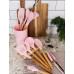 Комплект 12 предметів кухонного силіконового приладдя набір приладів з дерев'яною ручкою на підставці лопатки начиння для кухні Рожевий