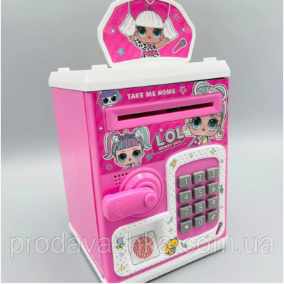 Дитяча електронна скарбничка іграшковий сейф LOL з відбитком пальця, ручка, кодовим замком та купюроприймачем для паперових грошей та монет зі звуковими ефектами