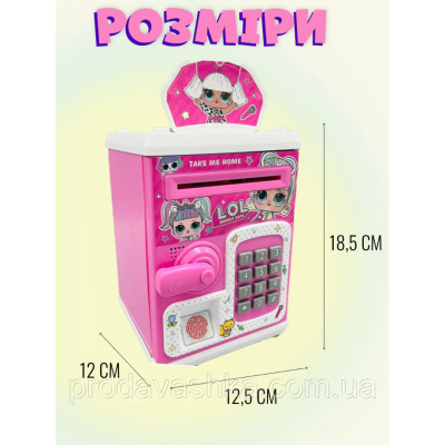 Дитяча електронна скарбничка іграшковий сейф LOL з відбитком пальця, ручка, кодовим замком та купюроприймачем для паперових грошей та монет зі звуковими ефектами