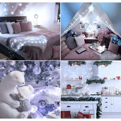 Новорічна світлодіодна гірлянда Крапля роси 50 LED 5 м на батарейках нитка для прикраси будинку ялинки святкове освітлення Холодний білий Новорічна світлодіодна гірлянда Крапля роси 50 LED 5 м на батарейках нитка для прикраси будинку ялинки святкове освітлення Холодний білий