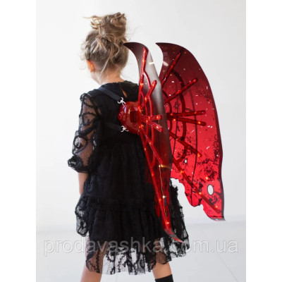 Дитячі крила метелика подарунок для дівчинки феї світлодіодні на лямках з функцією руху та музикою для костюма Червоні