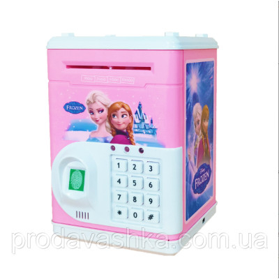 Дитяча електронна скарбничка іграшковий сейф Ганна та Ельза Рожева з відбитком, кодовим замком та купюроприймачем для паперових грошей та монет зі звуковими ефектами