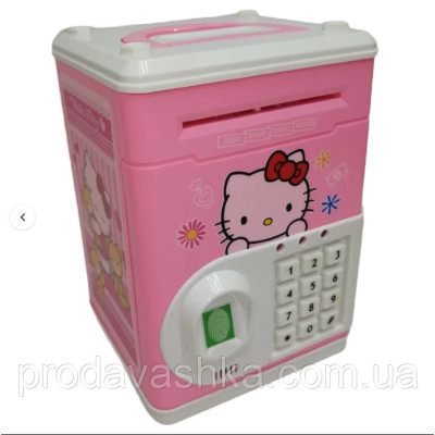 Дитяча електронна скарбничка іграшковий сейф Hello Kitty з відбитком, кодовим замком та купюроприймачем для паперових грошей та монет зі звуковими ефектами