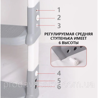 Дитяча приставка до унітазу зі сходами та ручками насадка на стульчак сидіння туалету сходи для дітей Сіра