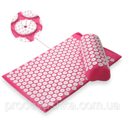 Акупунктурний килимок масажний аплікатор Кузнєцова з валиком подушкою Рожевий ортопедичний набір масажер для спини Акупунктурний килимок масажний аплікатор Кузнєцова з валиком подушкою Рожевий ортопедичний набір масажер для спини