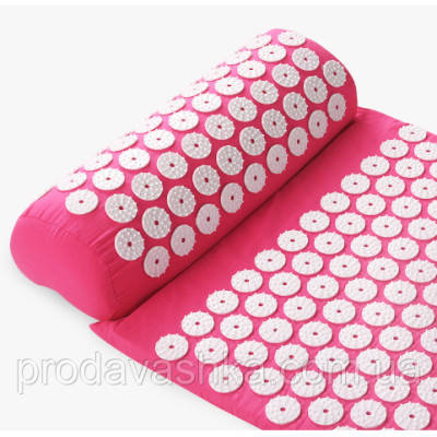 Акупунктурний килимок масажний аплікатор Кузнєцова з валиком подушкою Рожевий ортопедичний набір масажер для спини Акупунктурний килимок масажний аплікатор Кузнєцова з валиком подушкою Рожевий ортопедичний набір масажер для спини