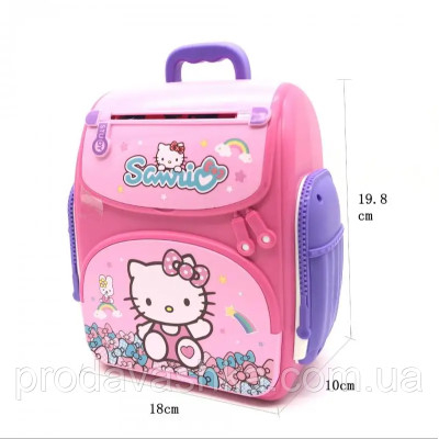 Дитяча електронна скарбничка сейф-рюкзак Hello Kitty з кодовим замком, вібдитком пальця, купюроприймач для паперових грошей монет Рожевий