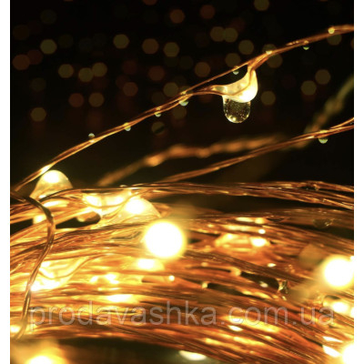 Новорічна світлодіодна гірлянда Крапля роси 20 LED 2 м на батарейках нитка для прикраси будинку ялинки святкове освітлення Золоте світло Новорічна світлодіодна гірлянда Крапля роси 20 LED 2 м на батарейках нитка для прикраси будинку ялинки святкове освітлення Золоте світло